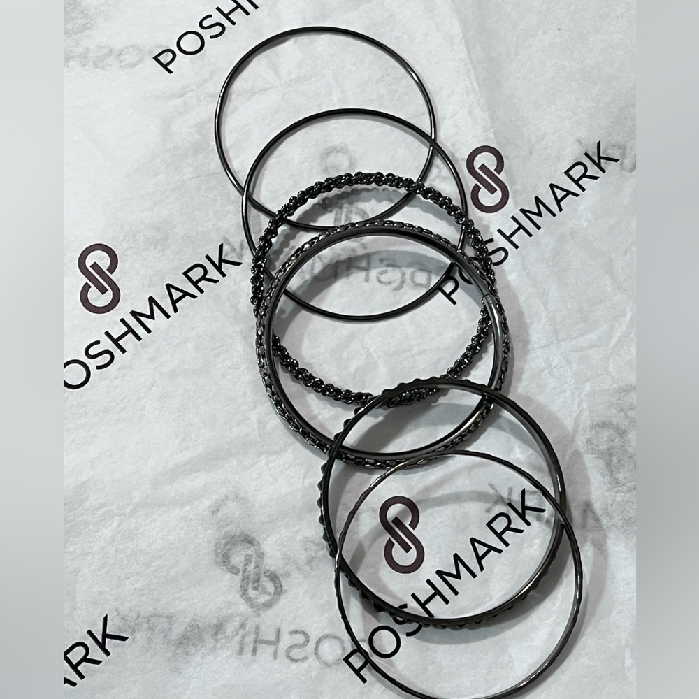 VINTAGE 6 STACKABLE DIFFERENT STYLE GUN-METAL QUALITY MADE BANGLES